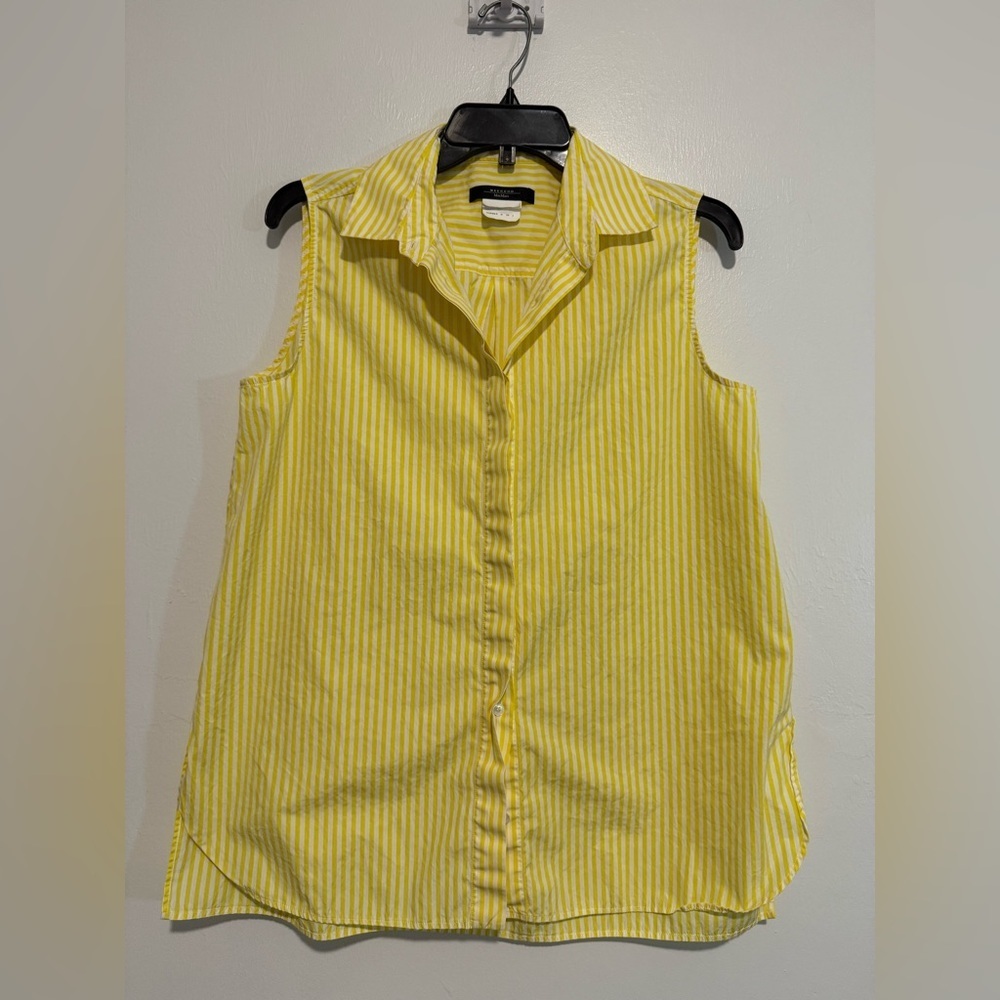 Weekend Max Mara Women Sleeveless Yellow Striped button Up Blouse Size 2